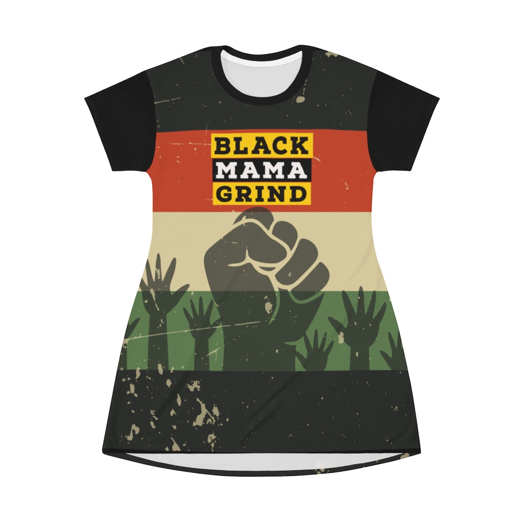 Black Mama Grind All Over Print T-Shirt Dress